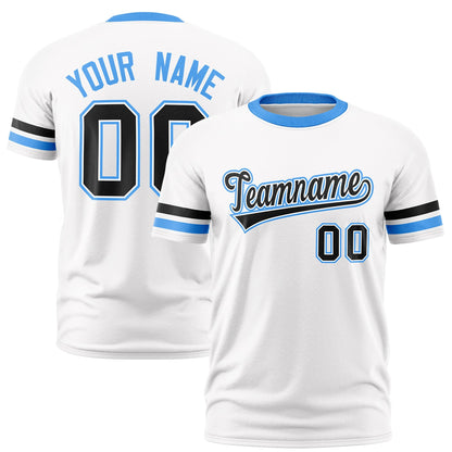 Custom White Powder Blue T-shirt Classic Style Stripe Fashion Sports Shirt for Youth & Adults