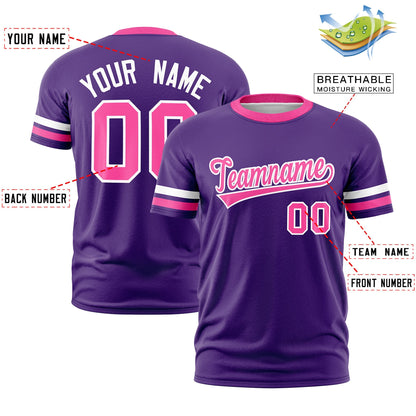 Custom Purple Pink T-shirt Classic Style Stripe Fashion Sports Shirt for Youth & Adults