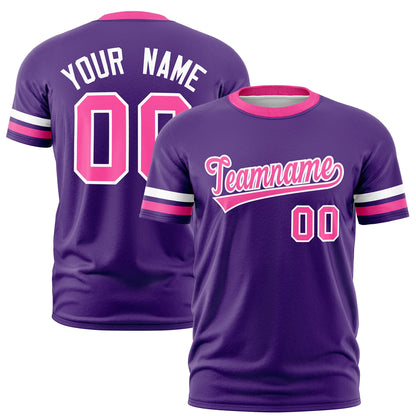 Custom Purple Pink T-shirt Classic Style Stripe Fashion Sports Shirt for Youth & Adults