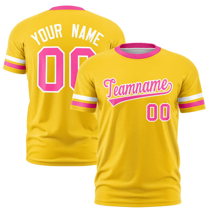 Custom Gold Pink T-shirt Classic Style Stripe Fashion Sports Shirt for Youth & Adults