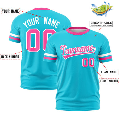 Custom Sky Blue Pink T-shirt Classic Style Stripe Fashion Sports Shirt for Youth & Adults