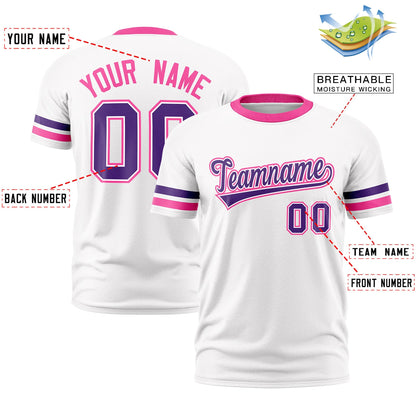 Custom White Pink T-shirt Classic Style Stripe Fashion Sports Shirt for Youth & Adults
