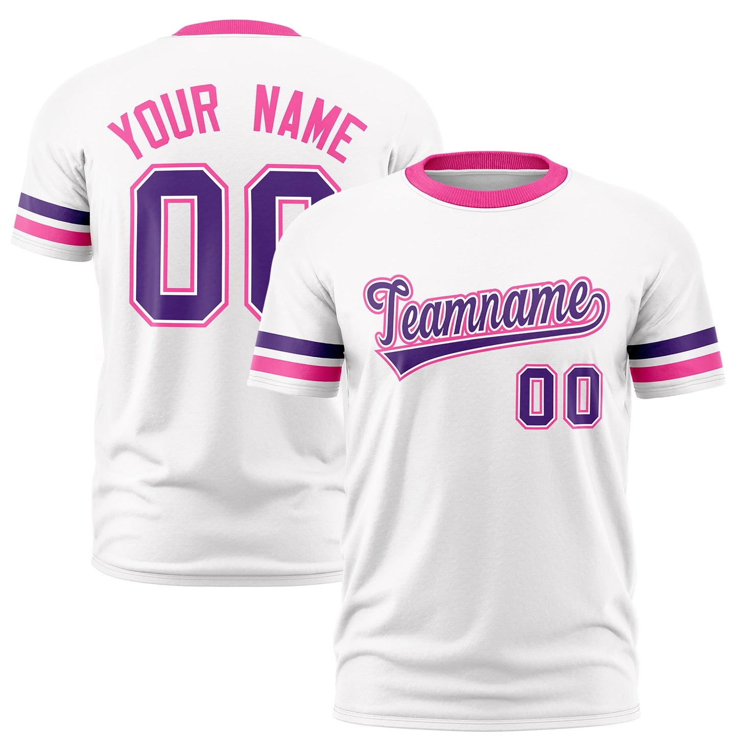 Custom White Pink T-shirt Classic Style Stripe Fashion Sports Shirt for Youth & Adults