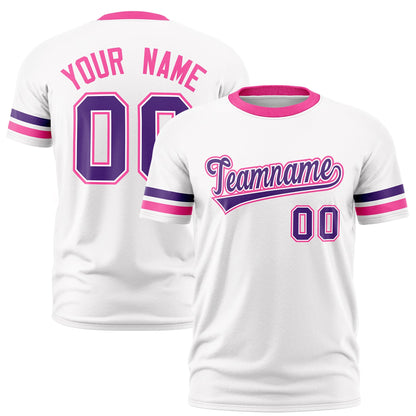 Custom White Pink T-shirt Classic Style Stripe Fashion Sports Shirt for Youth & Adults