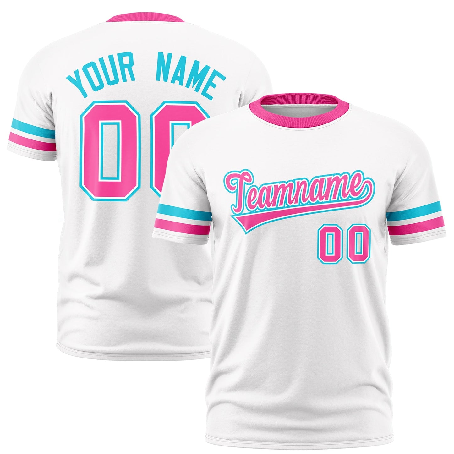Custom White Pink T-shirt Classic Style Stripe Fashion Sports Shirt for Youth & Adults
