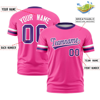 Custom Pink Purple T-shirt Classic Style Stripe Fashion Sports Shirt for Youth & Adults