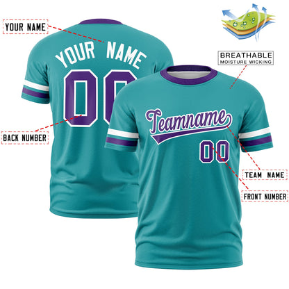 Custom Aqua Purple T-shirt Classic Style Stripe Fashion Sports Shirt for Youth & Adults