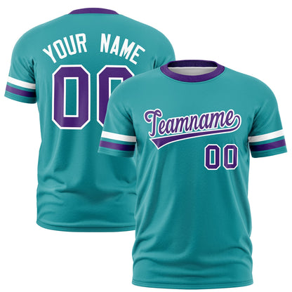 Custom Aqua Purple T-shirt Classic Style Stripe Fashion Sports Shirt for Youth & Adults