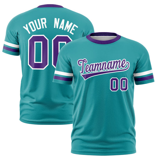 Custom Aqua Purple T-shirt Classic Style Stripe Fashion Sports Shirt for Youth & Adults