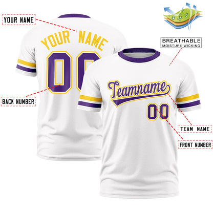 Custom White Purple T-shirt Classic Style Stripe Fashion Sports Shirt for Youth & Adults