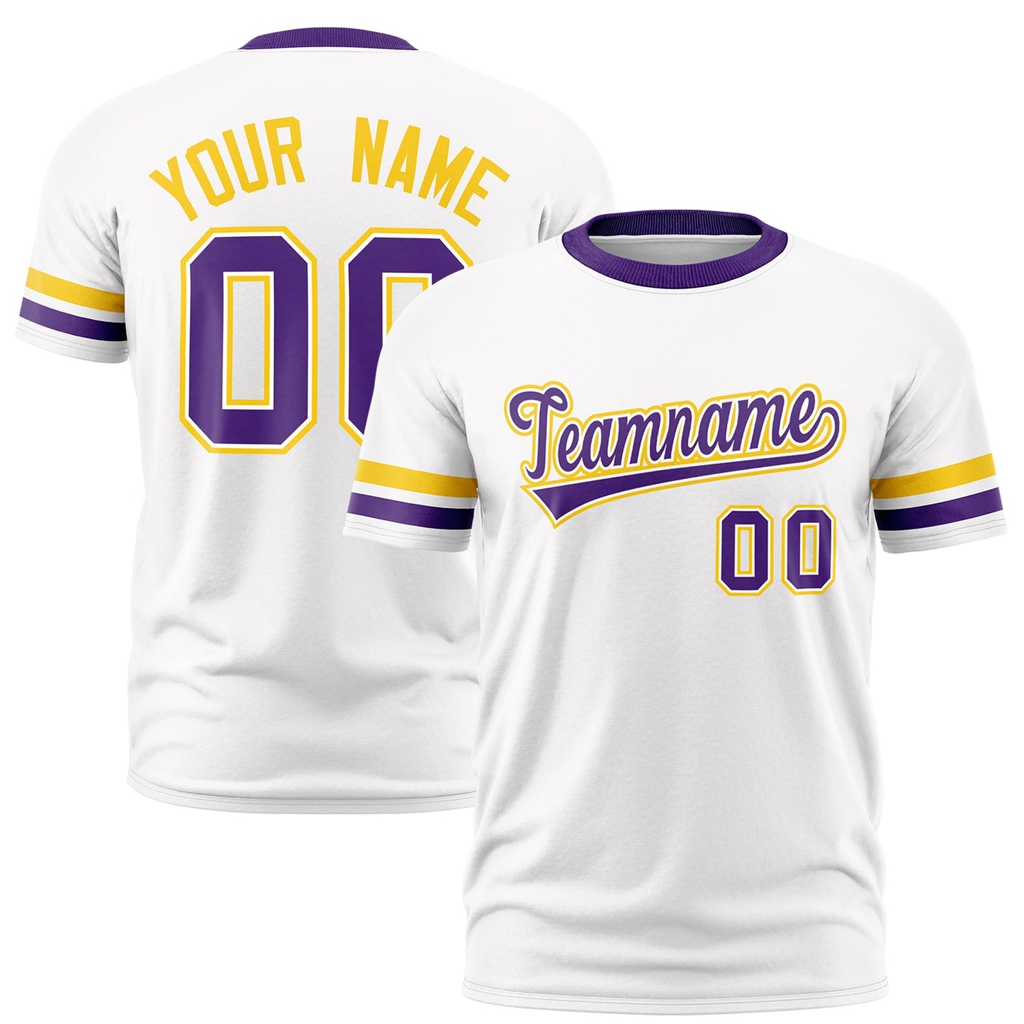 Custom White Purple T-shirt Classic Style Stripe Fashion Sports Shirt for Youth & Adults