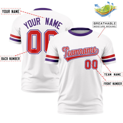 Custom White Purple T-shirt Classic Style Stripe Fashion Sports Shirt for Youth & Adults