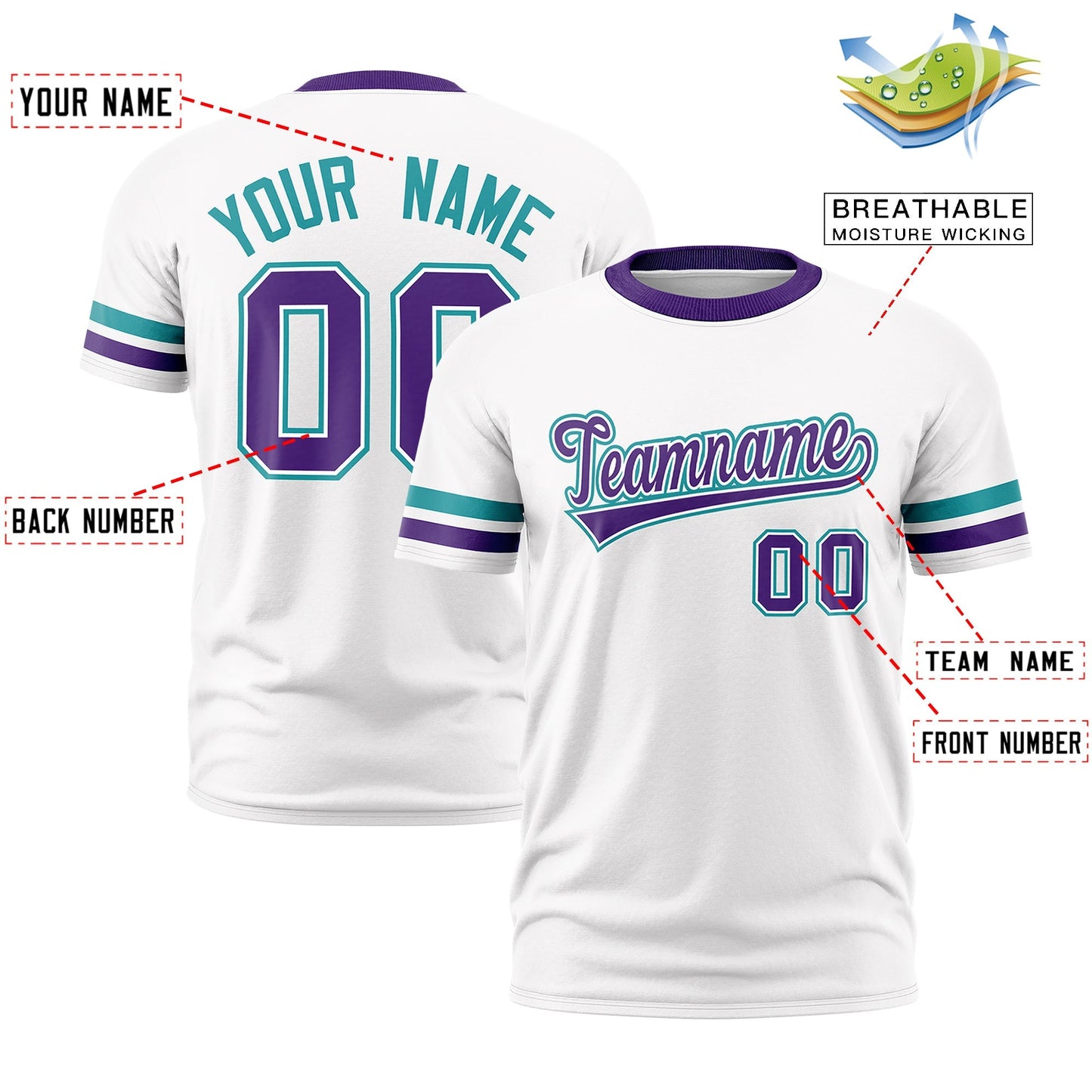 Custom White Purple T-shirt Classic Style Stripe Fashion Sports Shirt for Youth & Adults