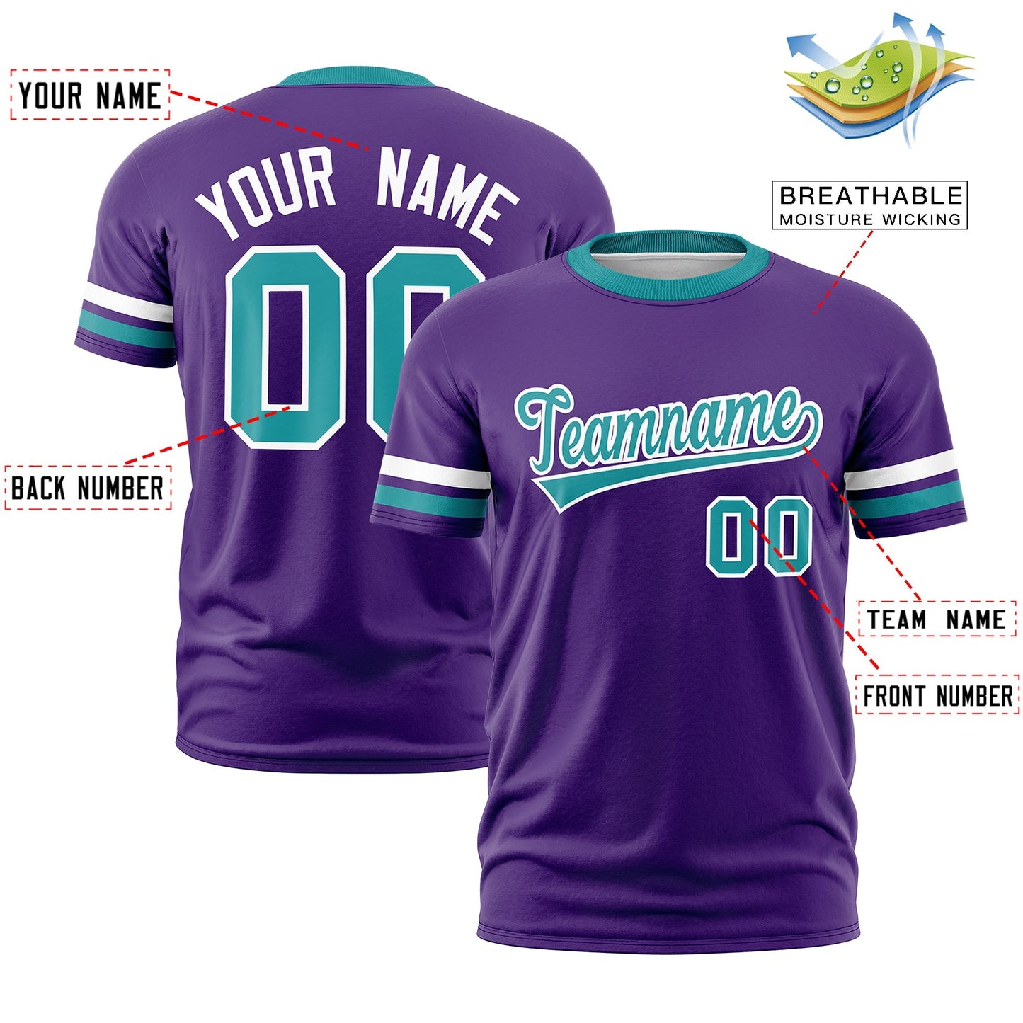 Custom Purple Aqua T-shirt Classic Style Stripe Fashion Sports Shirt for Youth & Adults
