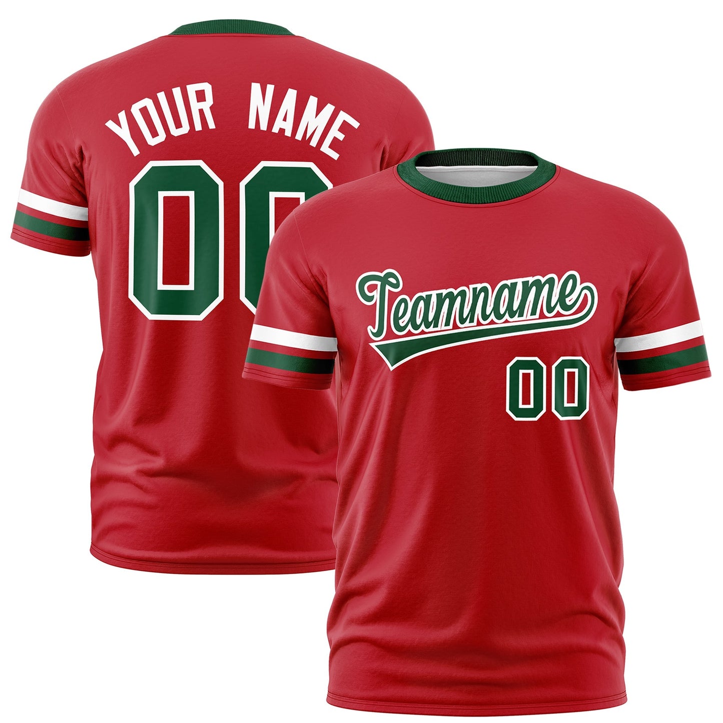 Custom Red Green T-shirt Classic Style Stripe Fashion Sports Shirt for Youth & Adults