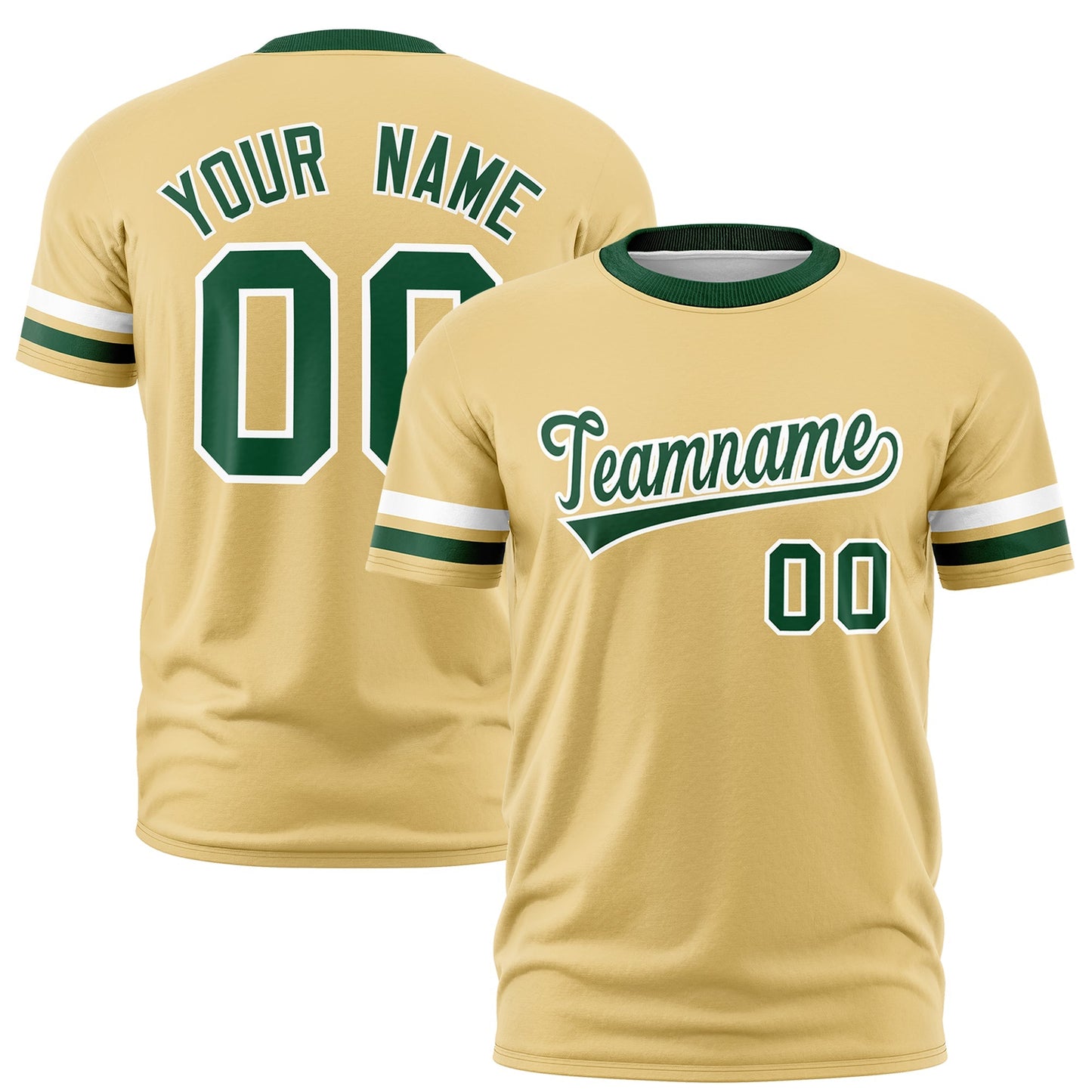 Custom Khaki Green T-shirt Classic Style Stripe Fashion Sports Shirt for Youth & Adults