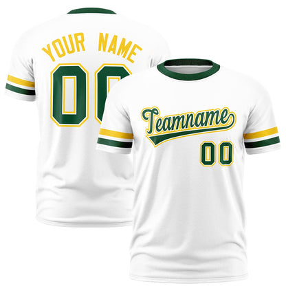 Custom White Green T-shirt Classic Style Stripe Fashion Sports Shirt for Youth & Adults