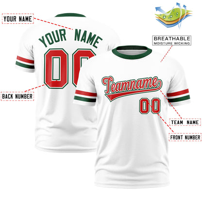Custom White Green T-shirt Classic Style Stripe Fashion Sports Shirt for Youth & Adults