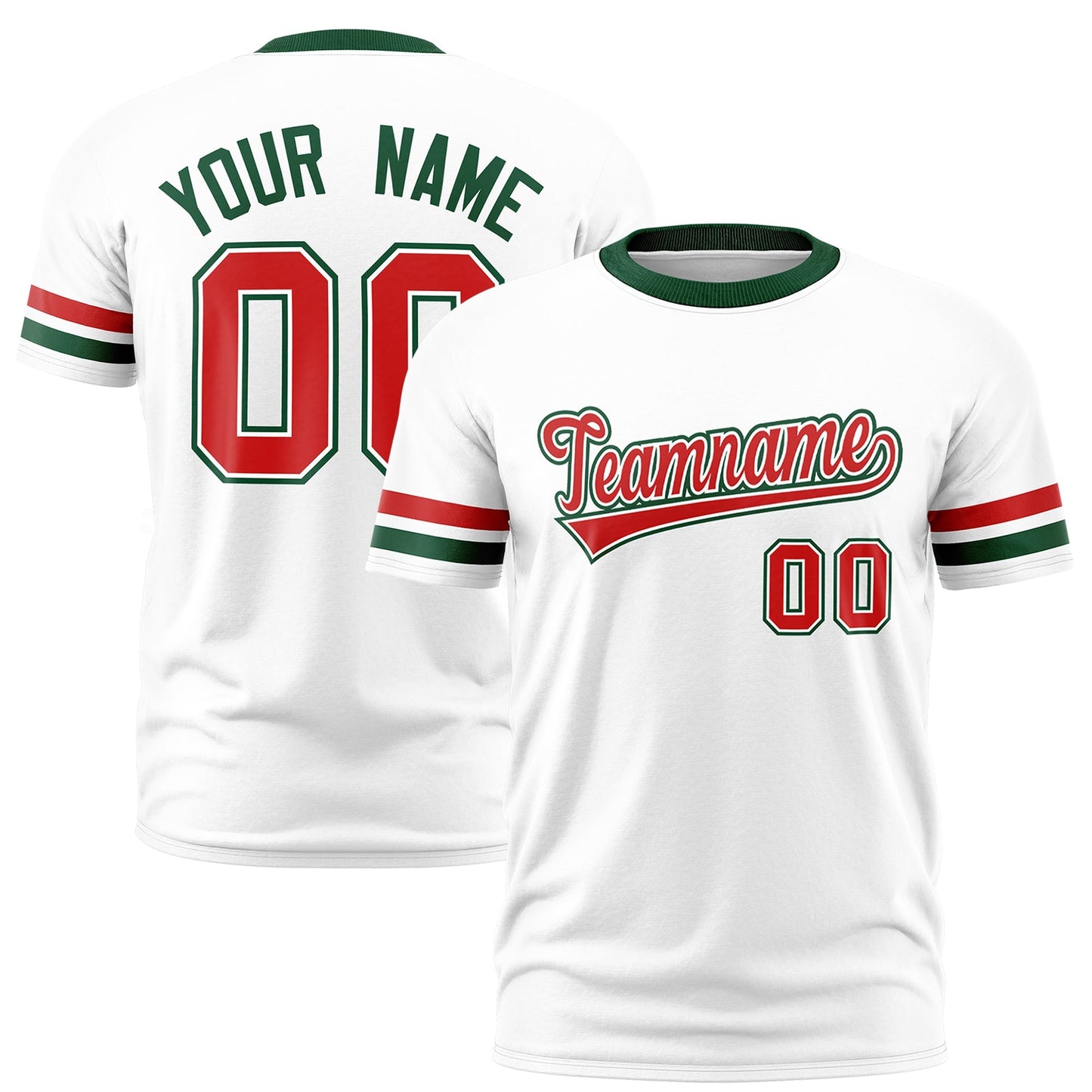 Custom White Green T-shirt Classic Style Stripe Fashion Sports Shirt for Youth & Adults