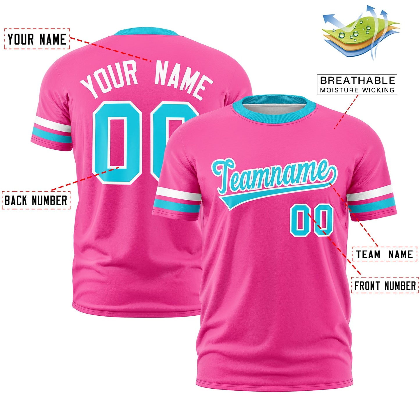 Custom Pink Sky Blue T-shirt Classic Style Stripe Fashion Sports Shirt for Youth & Adults