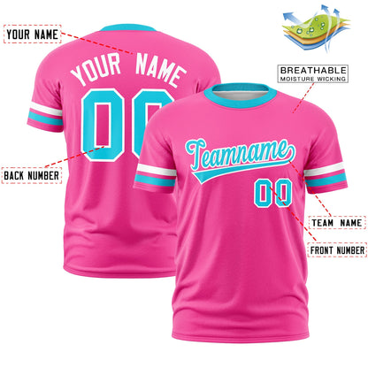 Custom Pink Sky Blue T-shirt Classic Style Stripe Fashion Sports Shirt for Youth & Adults