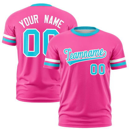 Custom Pink Sky Blue T-shirt Classic Style Stripe Fashion Sports Shirt for Youth & Adults