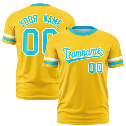 Custom Gold Sky Blue T-shirt Classic Style Stripe Fashion Sports Shirt for Youth & Adults