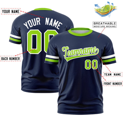 Custom Navy Neon Green T-shirt Classic Style Stripe Fashion Sports Shirt for Youth & Adults