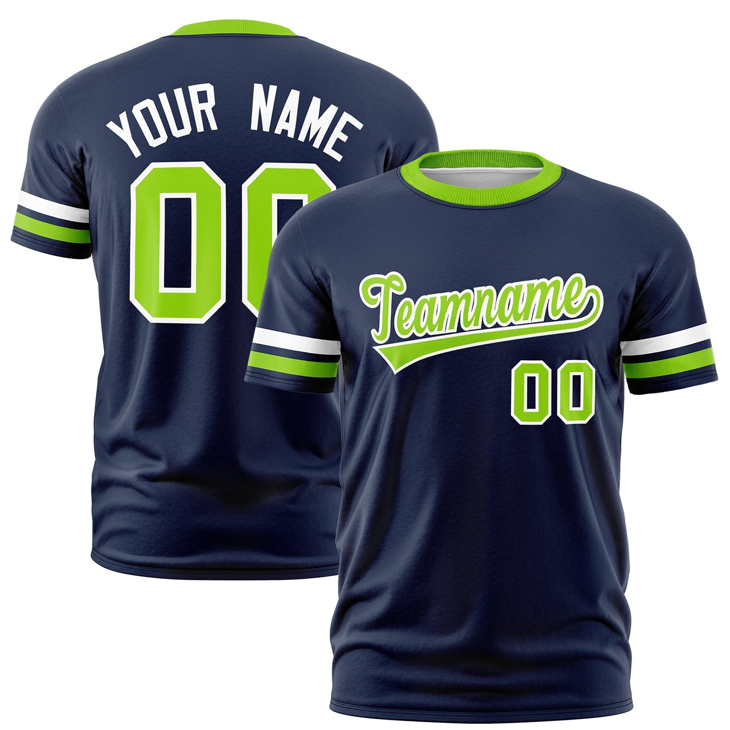 Custom Navy Neon Green T-shirt Classic Style Stripe Fashion Sports Shirt for Youth & Adults