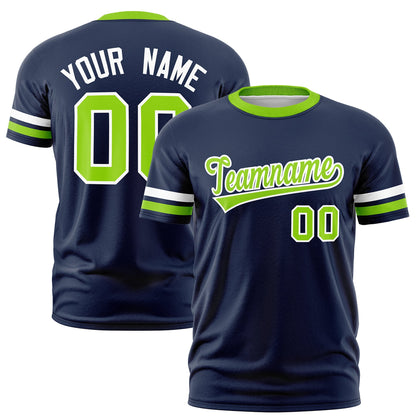 Custom Navy Neon Green T-shirt Classic Style Stripe Fashion Sports Shirt for Youth & Adults