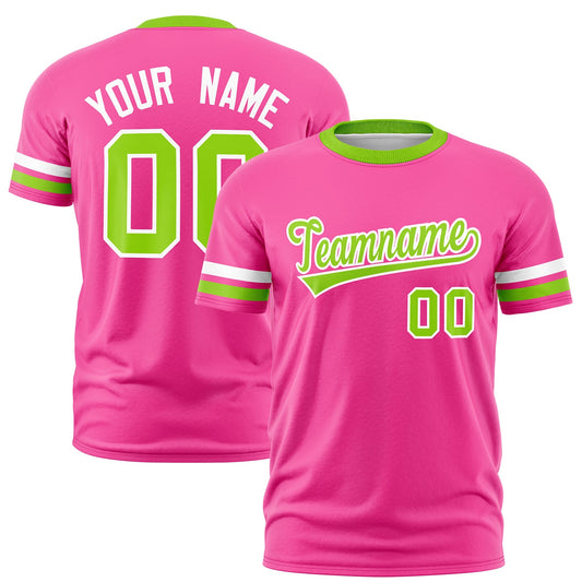 Custom Pink Neon Green T-shirt Classic Style Stripe Fashion Sports Shirt for Youth & Adults