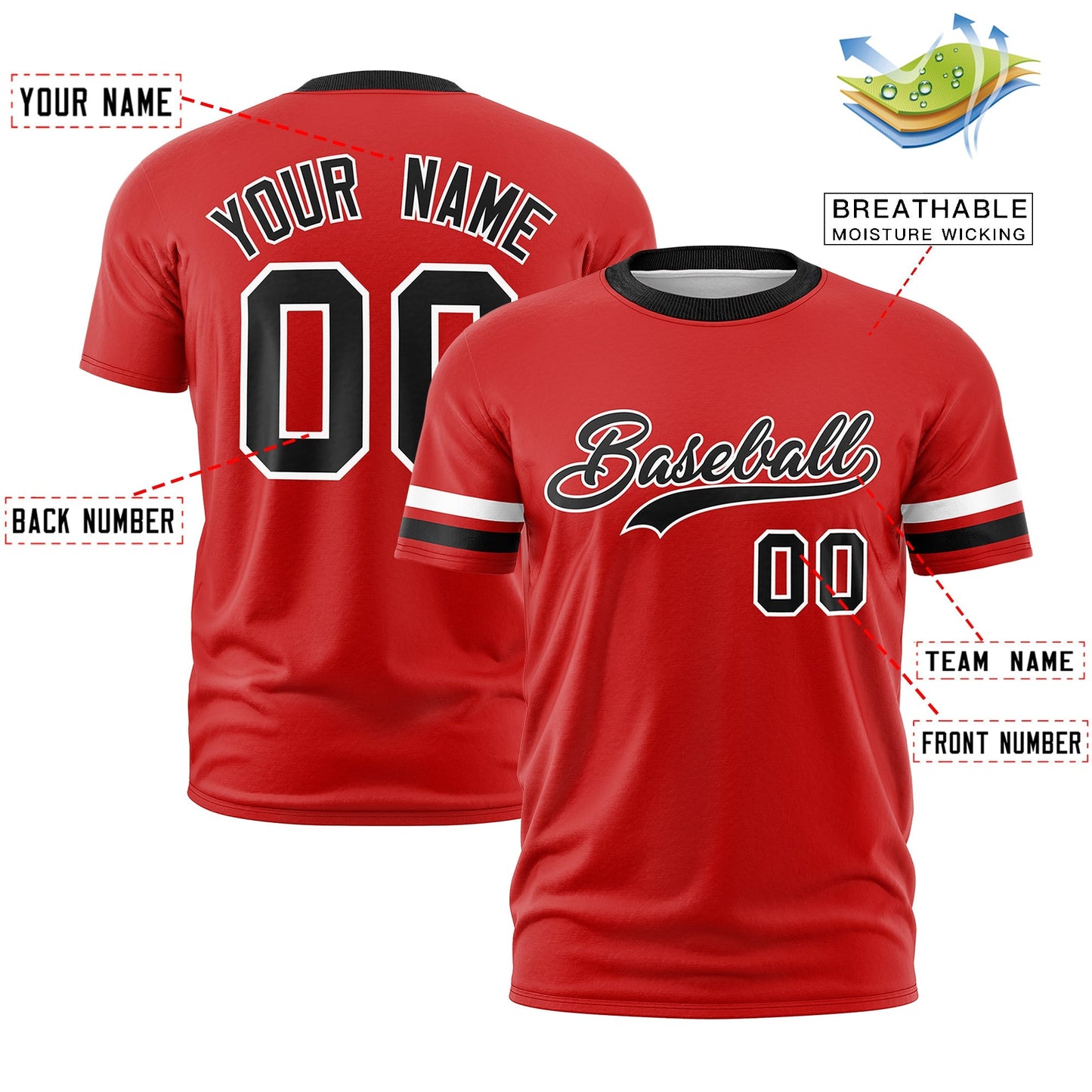Custom Red Black T-shirt Classic Style Stripe Fashion Sports Shirt for Youth & Adults