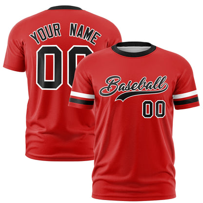 Custom Red Black T-shirt Classic Style Stripe Fashion Sports Shirt for Youth & Adults
