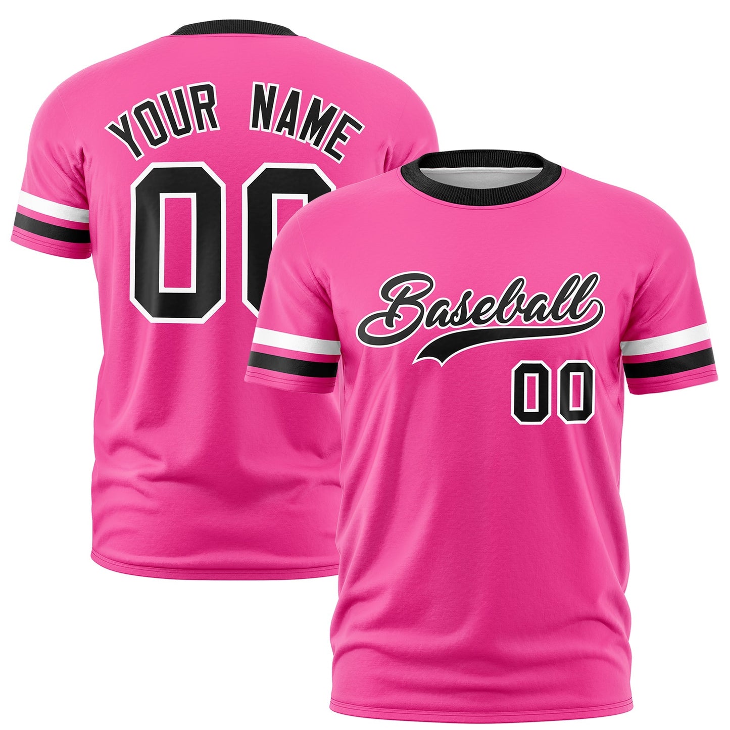 Custom Pink Black T-shirt Classic Style Stripe Fashion Sports Shirt for Youth & Adults