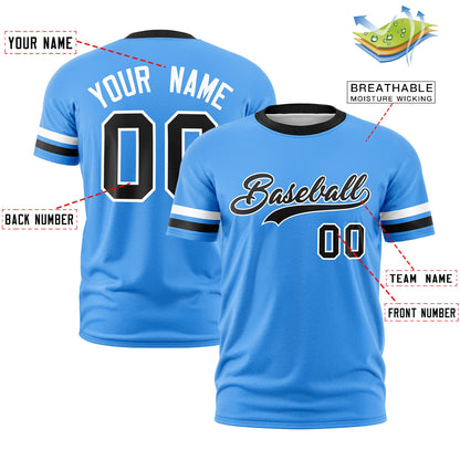 Custom Powder Blue Black T-shirt Classic Style Stripe Fashion Sports Shirt for Youth & Adults