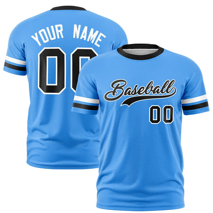 Custom Powder Blue Black T-shirt Classic Style Stripe Fashion Sports Shirt for Youth & Adults