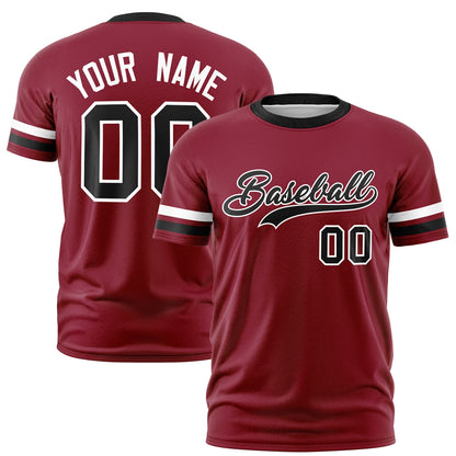 Custom Crimson Black T-shirt Classic Style Stripe Fashion Sports Shirt for Youth & Adults