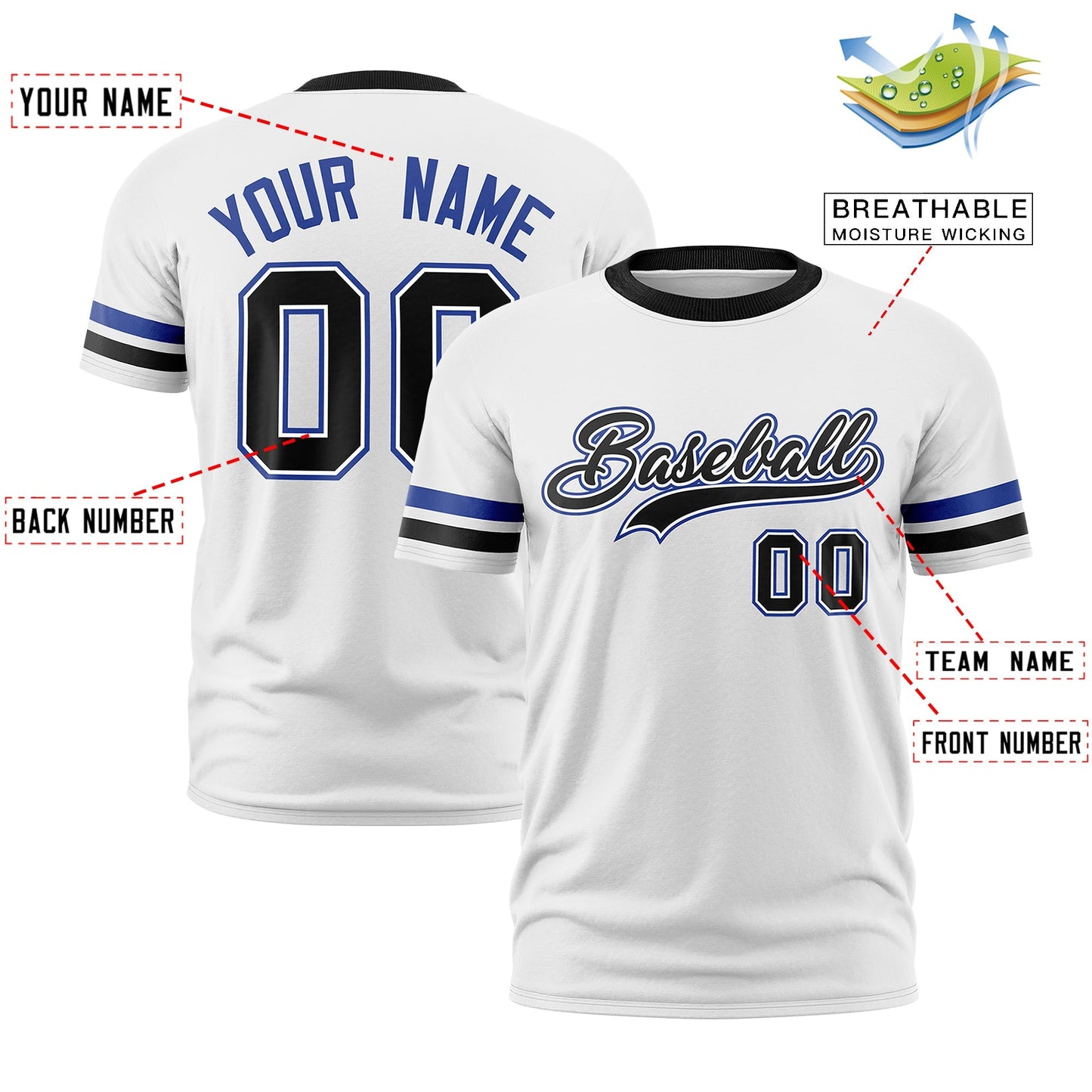 Custom White Black T-shirt Classic Style Stripe Fashion Sports Shirt for Youth & Adults