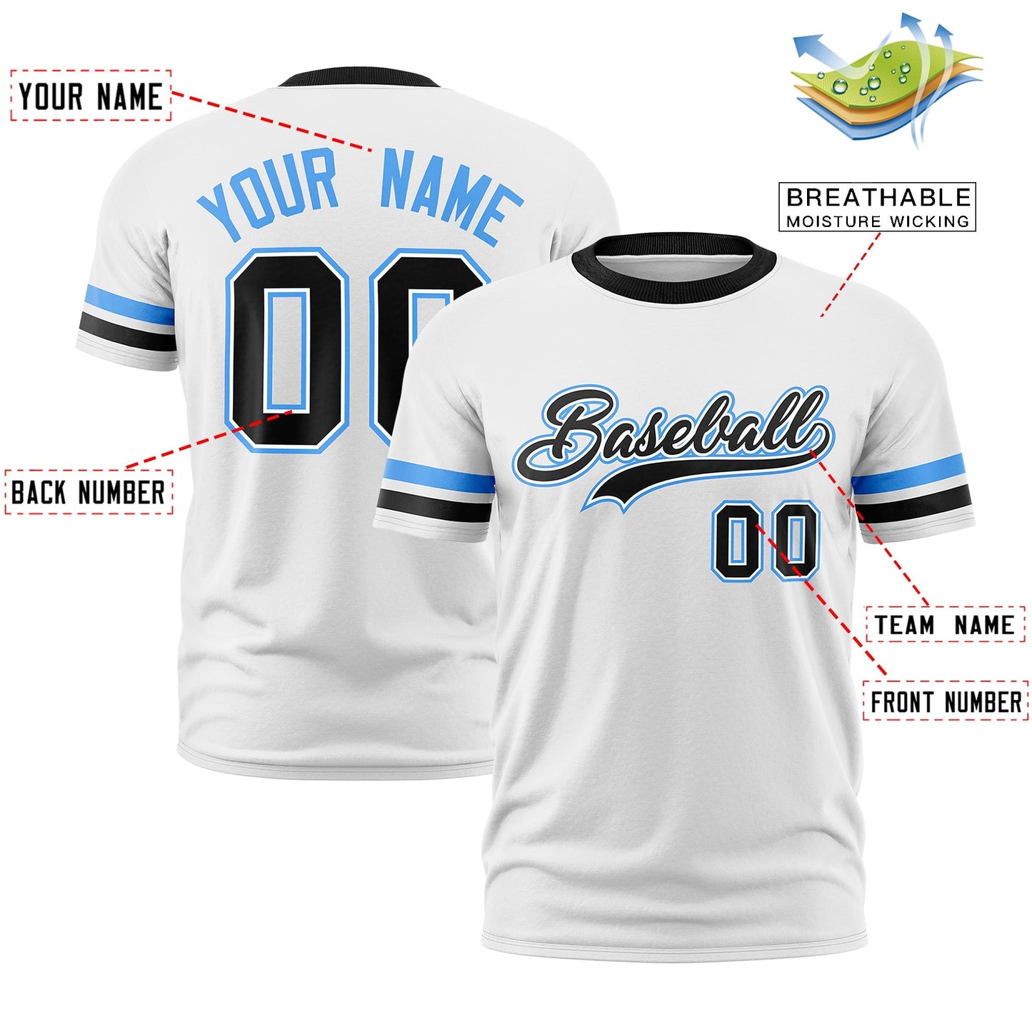 Custom White Black T-shirt Classic Style Stripe Fashion Sports Shirt for Youth & Adults