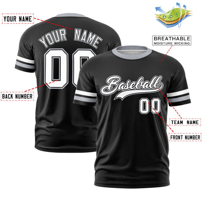Custom Black Gray T-shirt Classic Style Stripe Fashion Sports Shirt for Youth & Adults