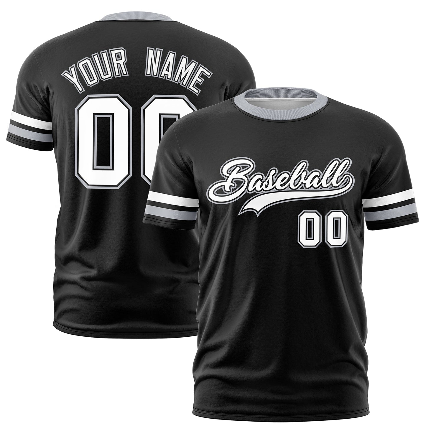 Custom Black Gray T-shirt Classic Style Stripe Fashion Sports Shirt for Youth & Adults