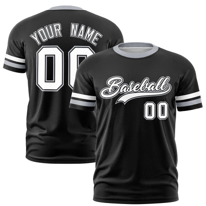 Custom Black Gray T-shirt Classic Style Stripe Fashion Sports Shirt for Youth & Adults
