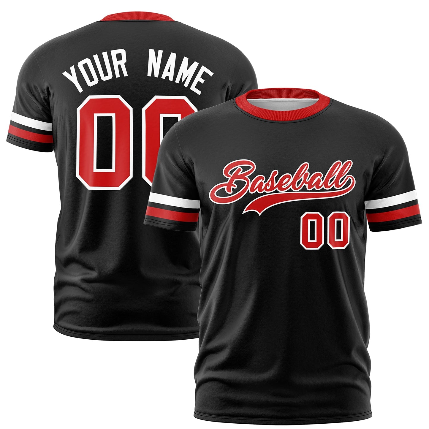 Custom Black Red T-shirt Classic Style Stripe Fashion Sports Shirt for Youth & Adults