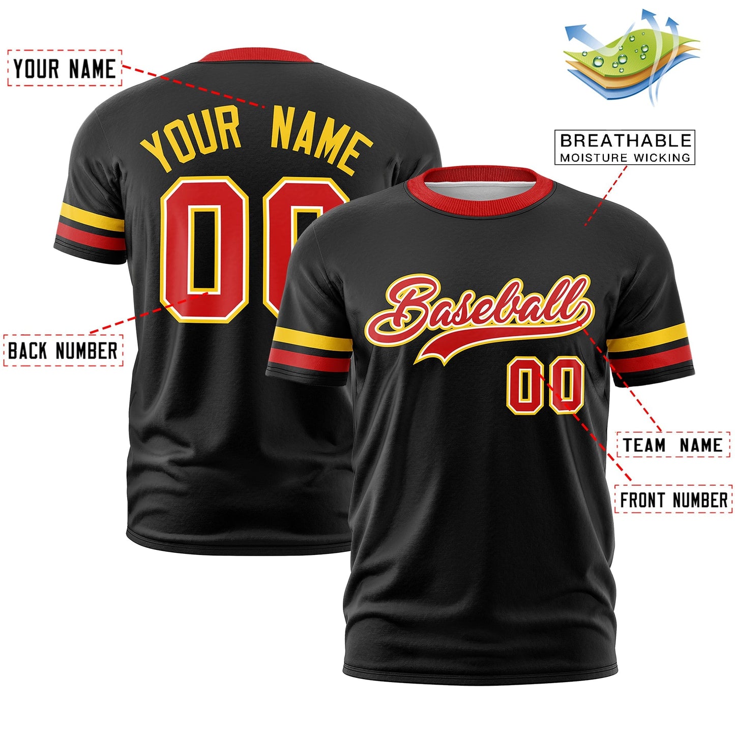 Custom Black Red T-shirt Classic Style Stripe Fashion Sports Shirt for Youth & Adults
