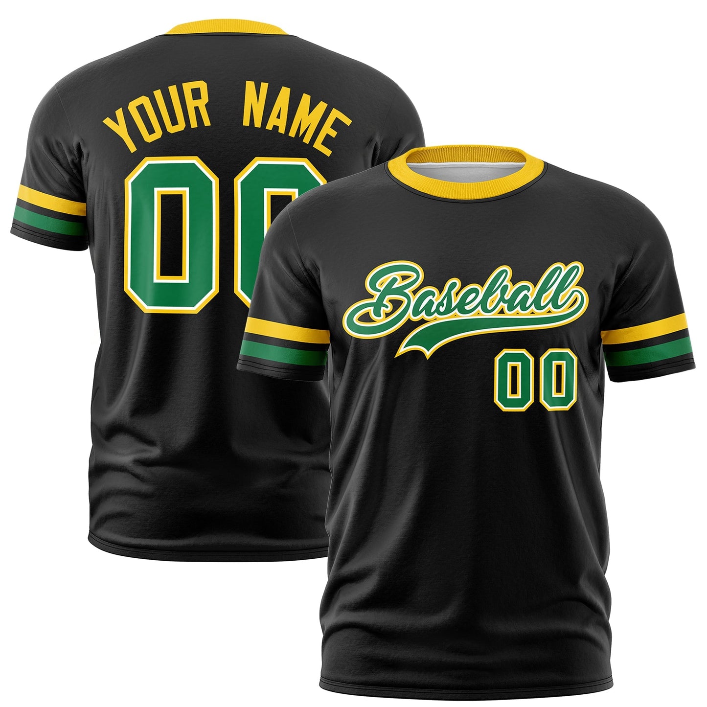 Custom Black Kelly Green T-shirt Classic Style Stripe Fashion Sports Shirt for Youth & Adults