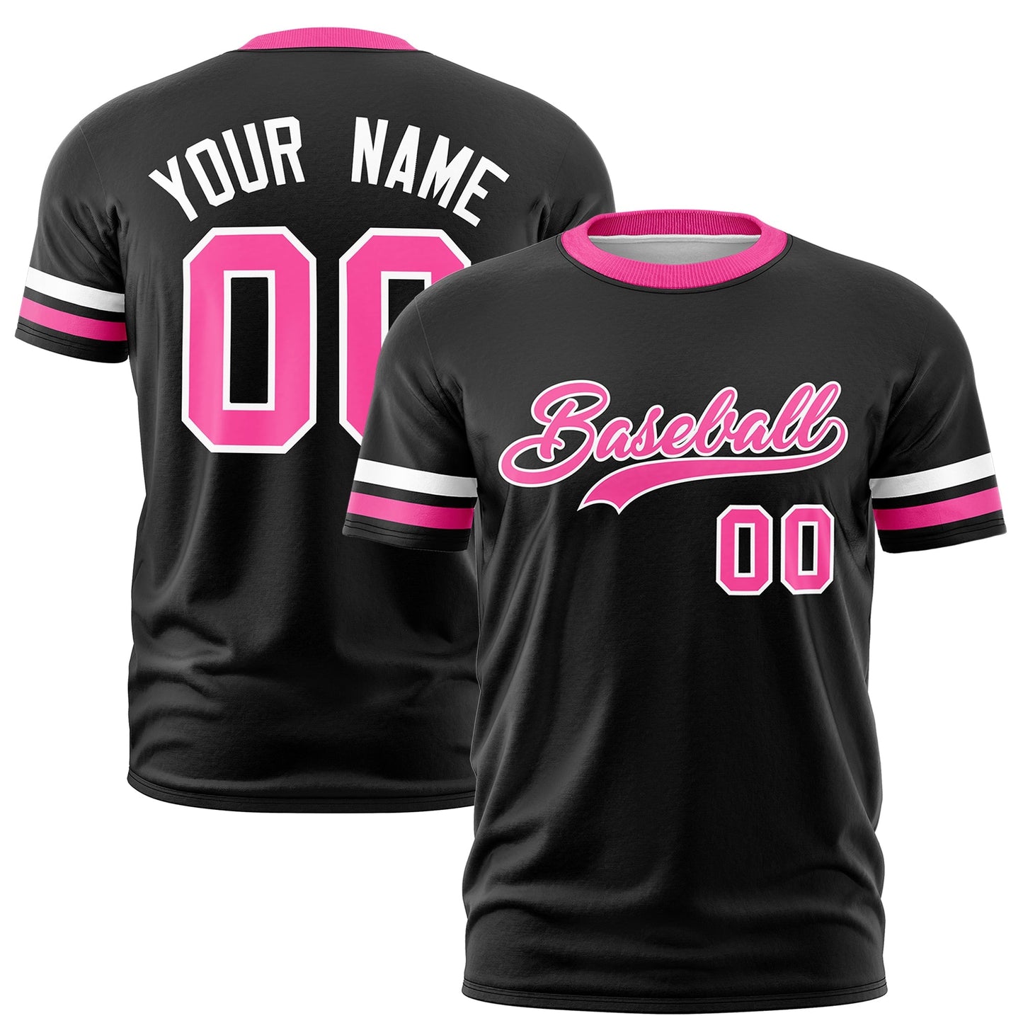 Custom Black Pink T-shirt Classic Style Stripe Fashion Sports Shirt for Youth & Adults