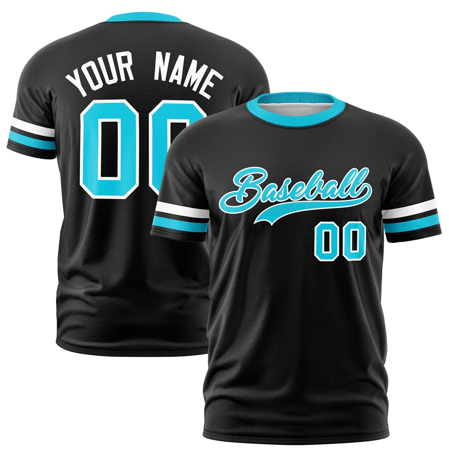 Custom Black Sky Blue T-shirt Classic Style Stripe Fashion Sports Shirt for Youth & Adults