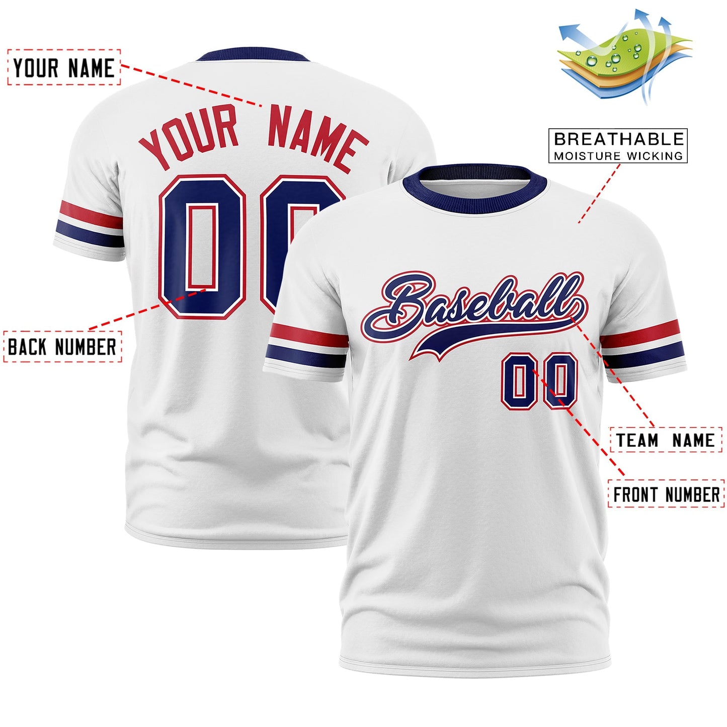 Custom White T-shirt Classic Style Stripe Fashion Sports Shirt for Youth & Adults