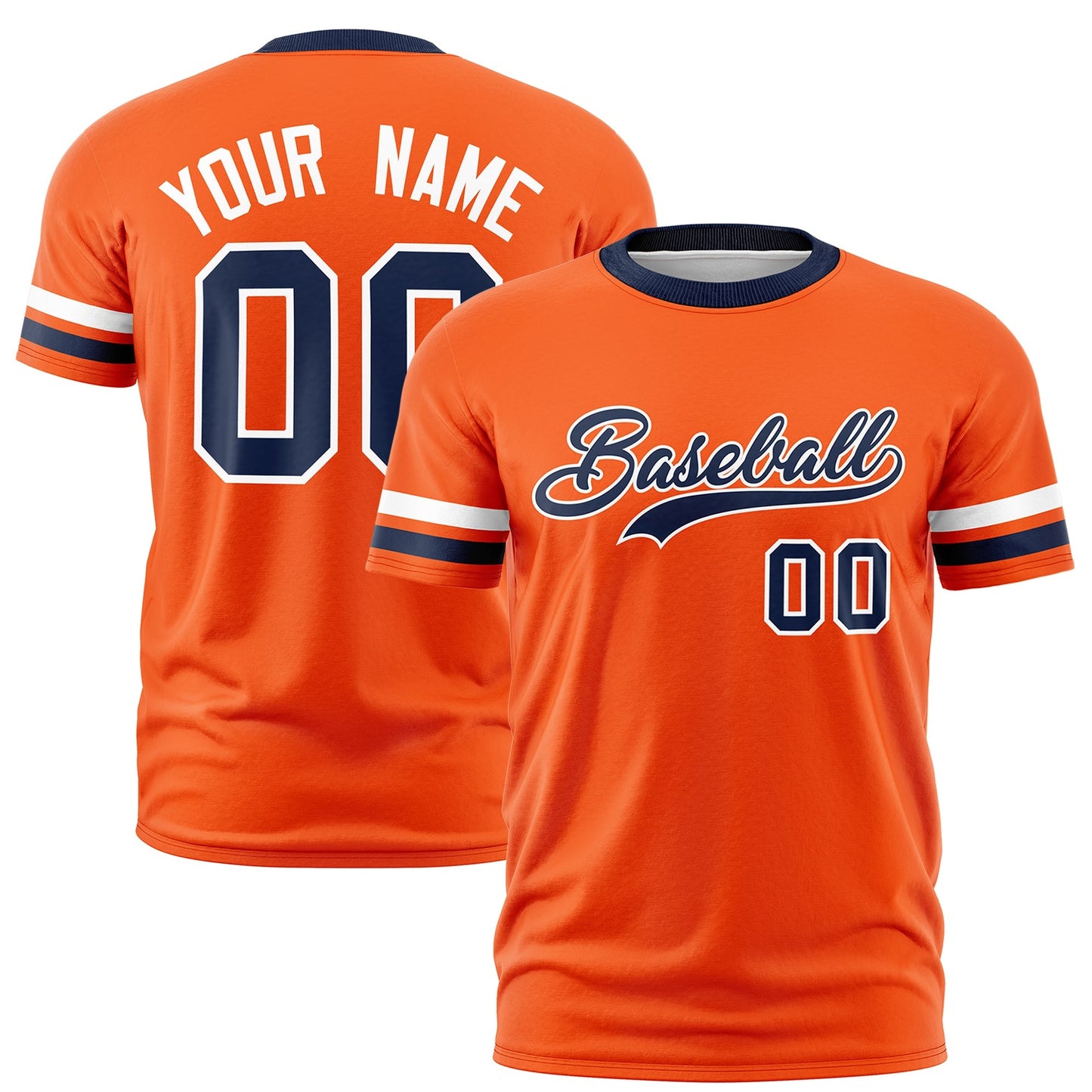 Custom Orange Navy T-shirt Classic Style Stripe Fashion Sports Shirt for Youth & Adults