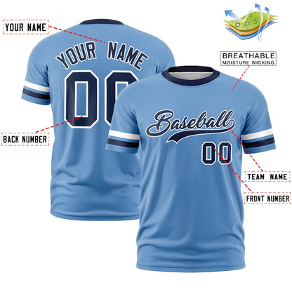 Custom Light Blue Navy T-shirt Classic Style Stripe Fashion Sports Shirt for Youth & Adults